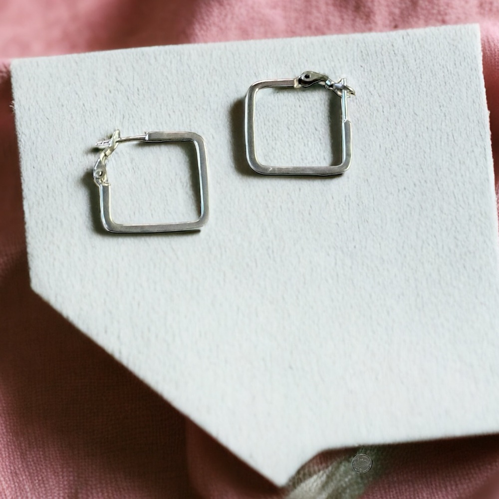Vintage Minimal Sterling Silver Square Hoop Earrings